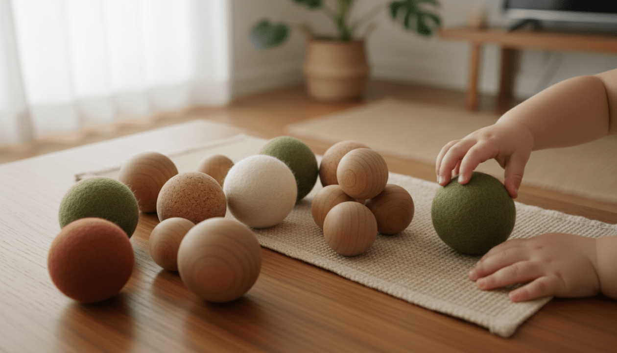 scopri attività montessoriane da fare a casa, stimolando la manipolazione e la creatività dei bambini con palline naturali, per un apprendimento ludico e sensoriale.